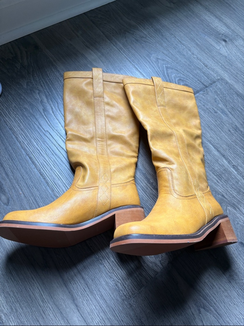 Women’s Tall Leather Western Boots in Mustard Yellow